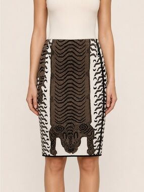 Marc Cain Virgin Wool Blend Tiger Knit Pencil Skirt Brown/Cream US 4